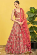 Maroon Slub Silk Lehenga Choli For Indian & Pakistani Wedding Festival - Sequins & Thread Embroidery Work, Zari Work, Print Work, Real Mirror Work