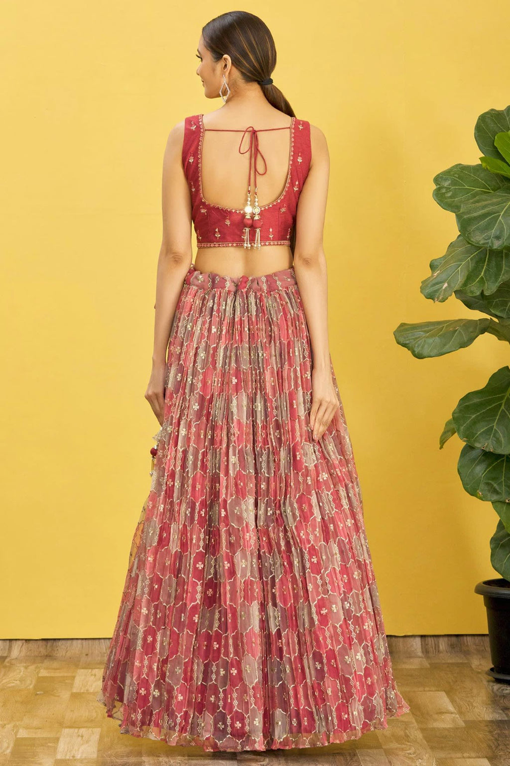 Maroon Slub Silk Lehenga Choli For Indian & Pakistani Wedding Festival - Sequins & Thread Embroidery Work, Zari Work, Print Work, Real Mirror Work
