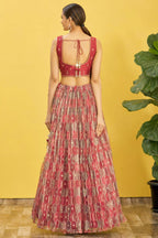 Maroon Slub Silk Lehenga Choli For Indian & Pakistani Wedding Festival - Sequins & Thread Embroidery Work, Zari Work, Print Work, Real Mirror Work