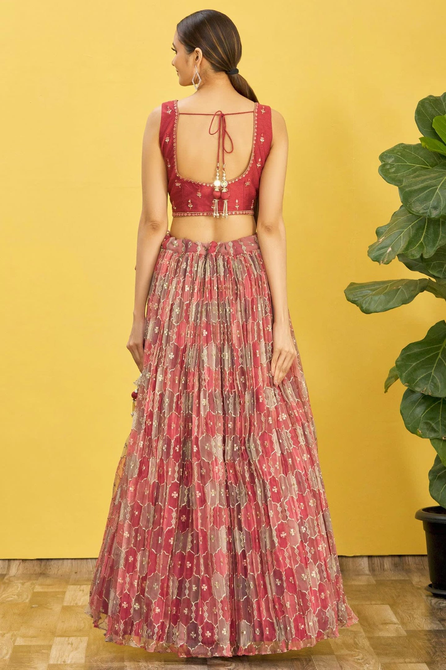 Maroon Slub Silk Lehenga Choli For Indian & Pakistani Wedding Festival - Sequins & Thread Embroidery Work, Zari Work, Print Work, Real Mirror Work