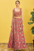 Maroon Slub Silk Lehenga Choli For Indian & Pakistani Wedding Festival - Sequins & Thread Embroidery Work, Zari Work, Print Work, Real Mirror Work