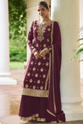 Maroon Straight Cut Pakistani Suit with Chinon Silk Palazo