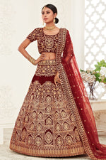 Maroon Velvet Chaniya Choli with Zari & Sequin Embroidery