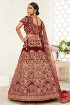Maroon Velvet Chaniya Choli with Zari and Sequin Embroidery