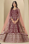 Maroon Velvet Suit Women with Thread and Sequins Work