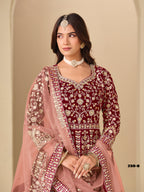 Maroon Velvet Suit Women with Thread and Sequins Work