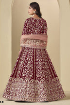 Maroon Velvet Suit Women with Thread and Sequins Work