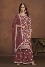 Maroon Georgette Sharara Suit for Women with Sequins Embroidery