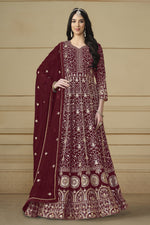 Maroon Georgette Anarkali Dress with Thread and Sequins Embroidery