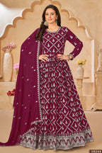 Maroon Georgette Anarkali Wear with Sequins and Thread Embroidery Work