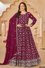 Maroon Georgette Anarkali Wear with Sequins and Thread Embroidery Work