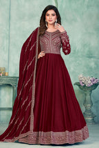 Maroon Art Silk Anarkali Suit for Wedding with Sequins Work