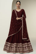 Maroon Premium Silk Anarkali Dress for Wedding with Thread and Sequins Work