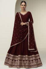 Maroon Premium Silk Anarkali Dress for Wedding with Thread & Sequins Work