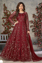 Maroon Net Anarkali Dress for Women with Thread and Sequins Embroidery
