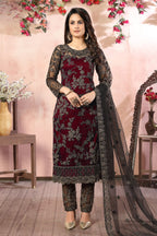 Maroon Net Traditional Pakistani Clothing Kameez with Pant