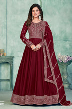 Maroon Art Silk Anarkali Suit for Wedding with Sequins Work