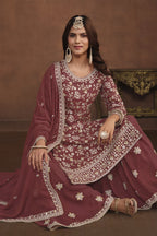 Maroon Georgette Sharara Suit for Women with Sequins Embroidery