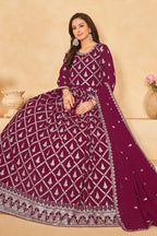 Maroon Georgette Anarkali Wear with Sequins and Thread Embroidery Work