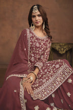Maroon Georgette Sharara Suit for Women with Sequins Embroidery