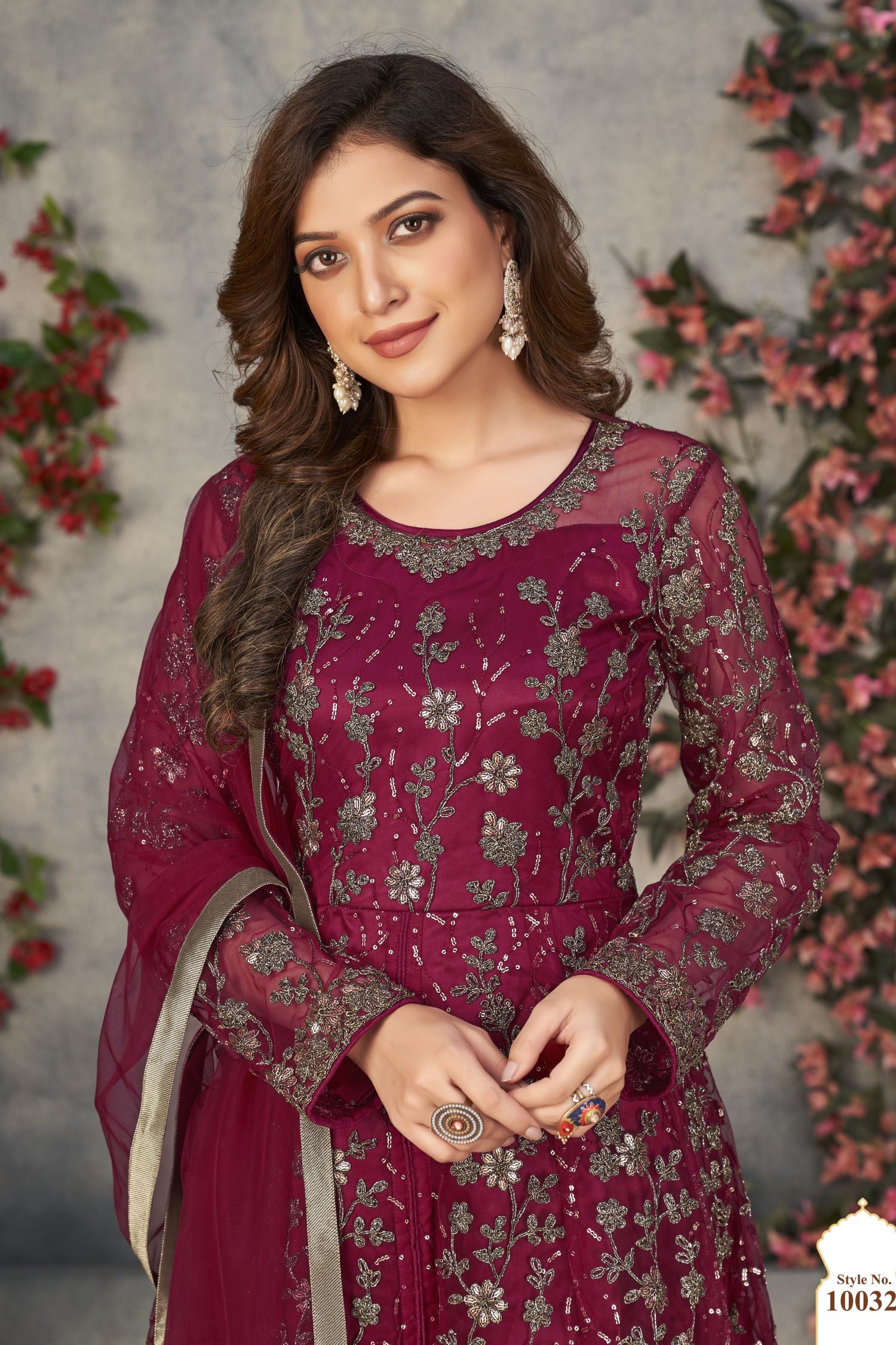 Maroon Net Anarkali Designer Wedding Suits for Women with Embroidery