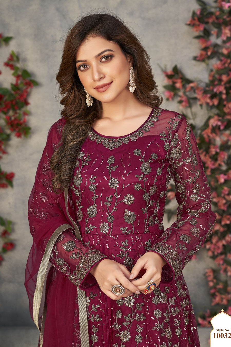 Maroon Net Anarkali Designer Wedding Suits for Women with Embroidery