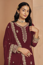 Maroon Georgette Thread and Sequins Work Latest Plazo Design for Wedding