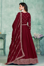 Maroon Art Silk Anarkali Suit for Wedding with Sequins Work