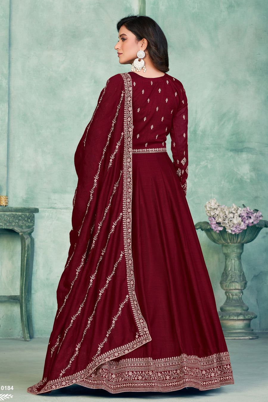 Maroon Art Silk Anarkali Suit for Wedding with Sequins Work