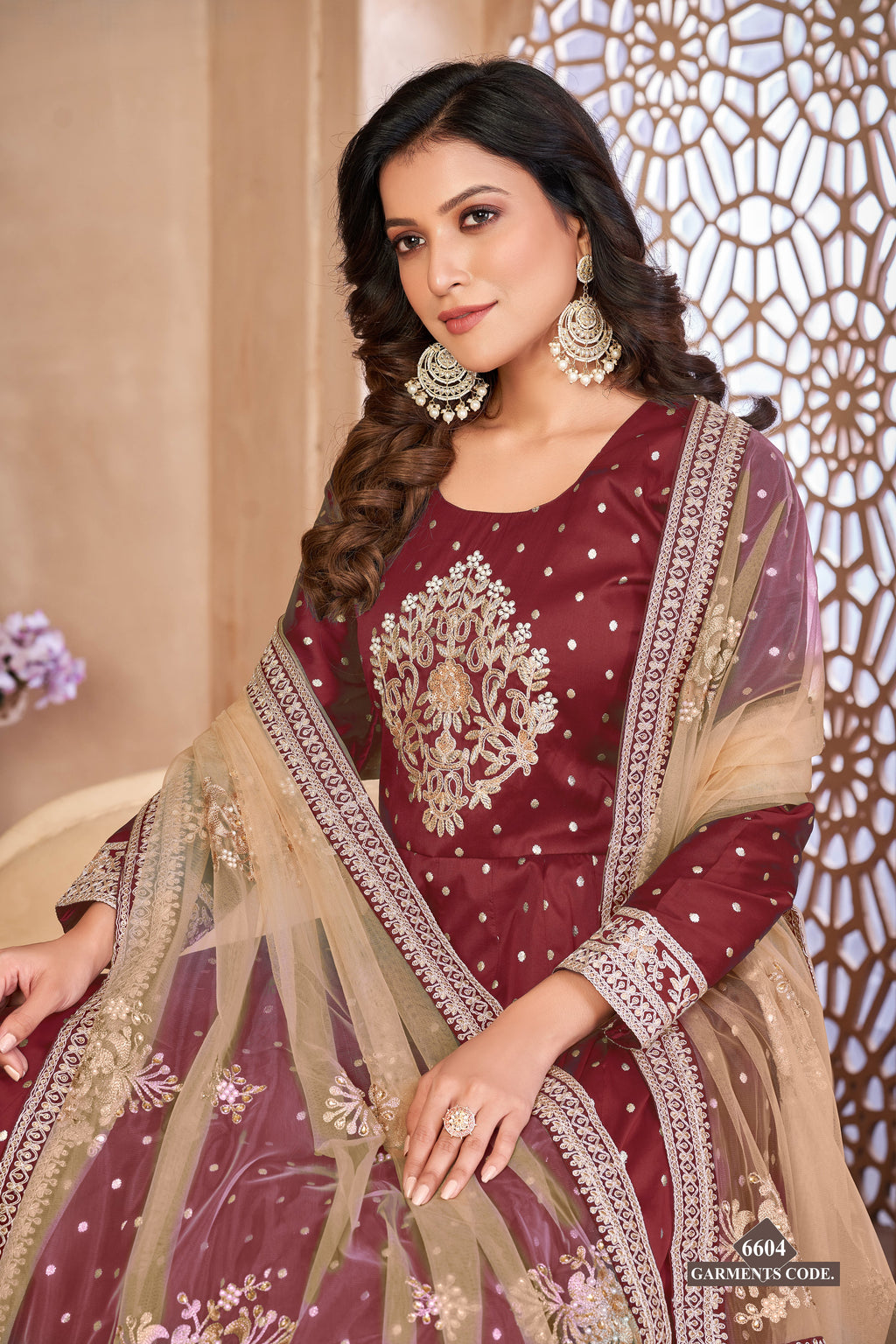 Maroon Taffeta Silk Anarkali Suit for Ladies with Sequins Embroidery