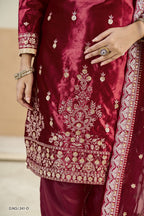 Maroon Velvet Suit Women for Weddings with Sequins Zari Work
