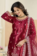 Maroon Velvet Suit Women for Weddings with Sequins Zari Work