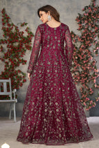Maroon Net Anarkali Designer Wedding Suits for Women with Embroidery