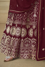 Maroon Georgette Anarkali Dress with Thread and Sequins Embroidery