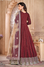 Maroon Taffeta Silk Anarkali Suit for Ladies with Sequins Embroidery