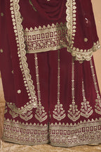 Maroon Georgette Thread and Sequins Work Latest Plazo Design for Wedding