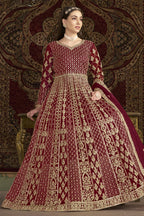 Maroon Net Dori Work Anarkali Suits for Wedding