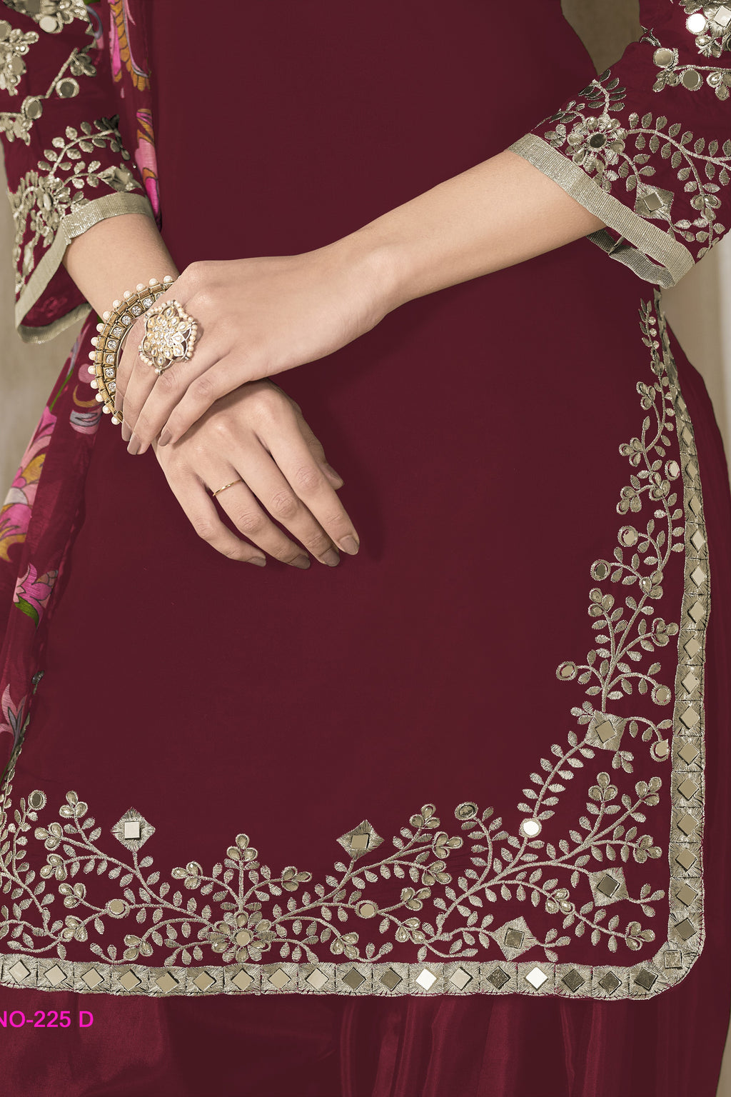 Maroon Chinon Silk Pakistani Skirt Suits for Weddings with Zari Work