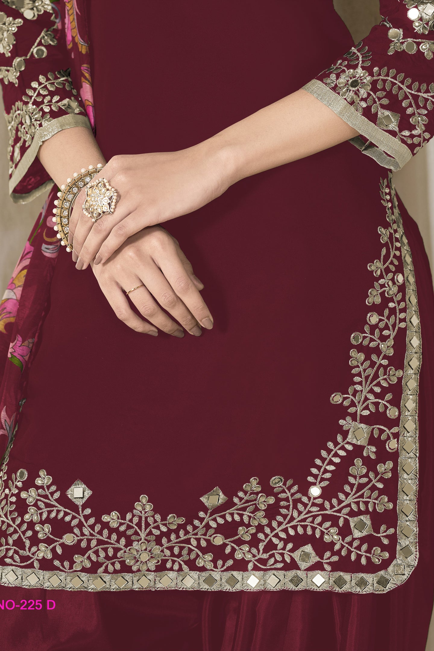 Maroon Chinon Silk Pakistani Skirt Suits for Weddings with Zari Work