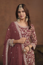 Maroon Georgette Sharara Suit for Women with Sequins Embroidery
