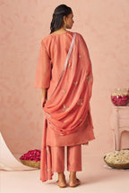 Mauve Taupe Zari Fancy Fabric Silk Kameez With Pant For Indian & Pakistani Wedding Festival - Thread & Sequins Embroidery Work, Moti Work