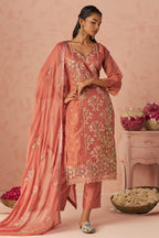 Mauve Taupe Zari Fancy Fabric Silk Kameez With Pant For Indian & Pakistani Wedding Festival - Thread & Sequins Embroidery Work, Moti Work