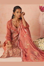 Mauve Taupe Zari Fancy Fabric Silk Kameez With Pant For Indian & Pakistani Wedding Festival - Thread & Sequins Embroidery Work, Moti Work