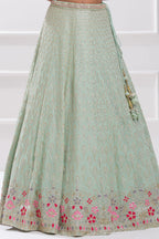 Mint Green Georgette Lehenga Choli For Indian & Pakistani Wedding Festival - Zari Work, Sequence Embroidery Work, Thread Embroidery Work, Real Mirror Work