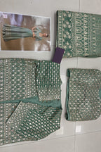 Mint Green Georgette Palazzo Choli With Jacket For Indian & Pakistani Wedding Festival - Sequins Embroidery Work, Stone Work