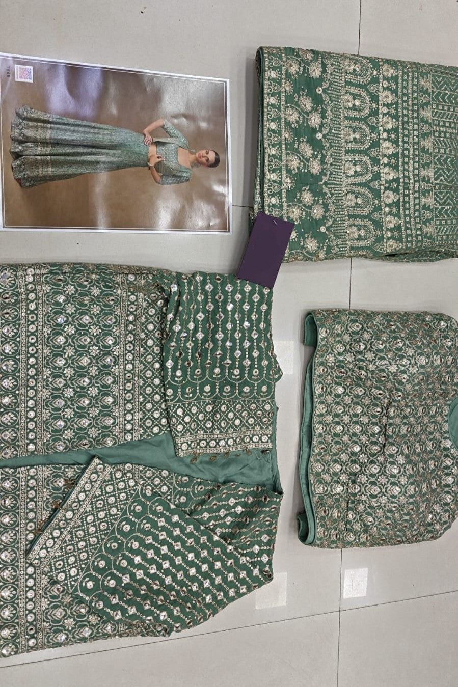 Mint Green Georgette Palazzo Choli With Jacket For Indian & Pakistani Wedding Festival - Sequins Embroidery Work, Stone Work