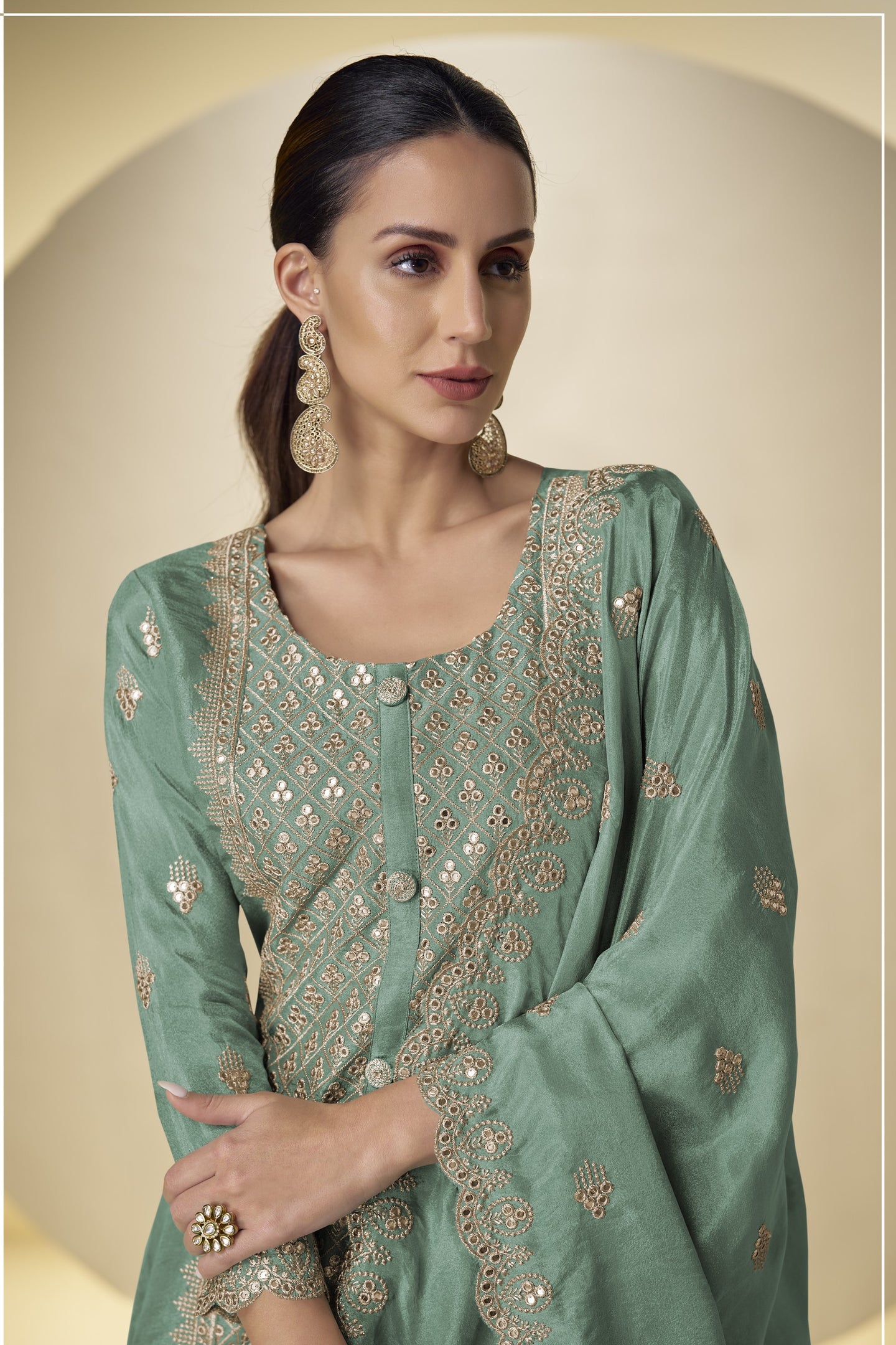 Rama Simmer Silk Embroidery Long Kameez with Plazo