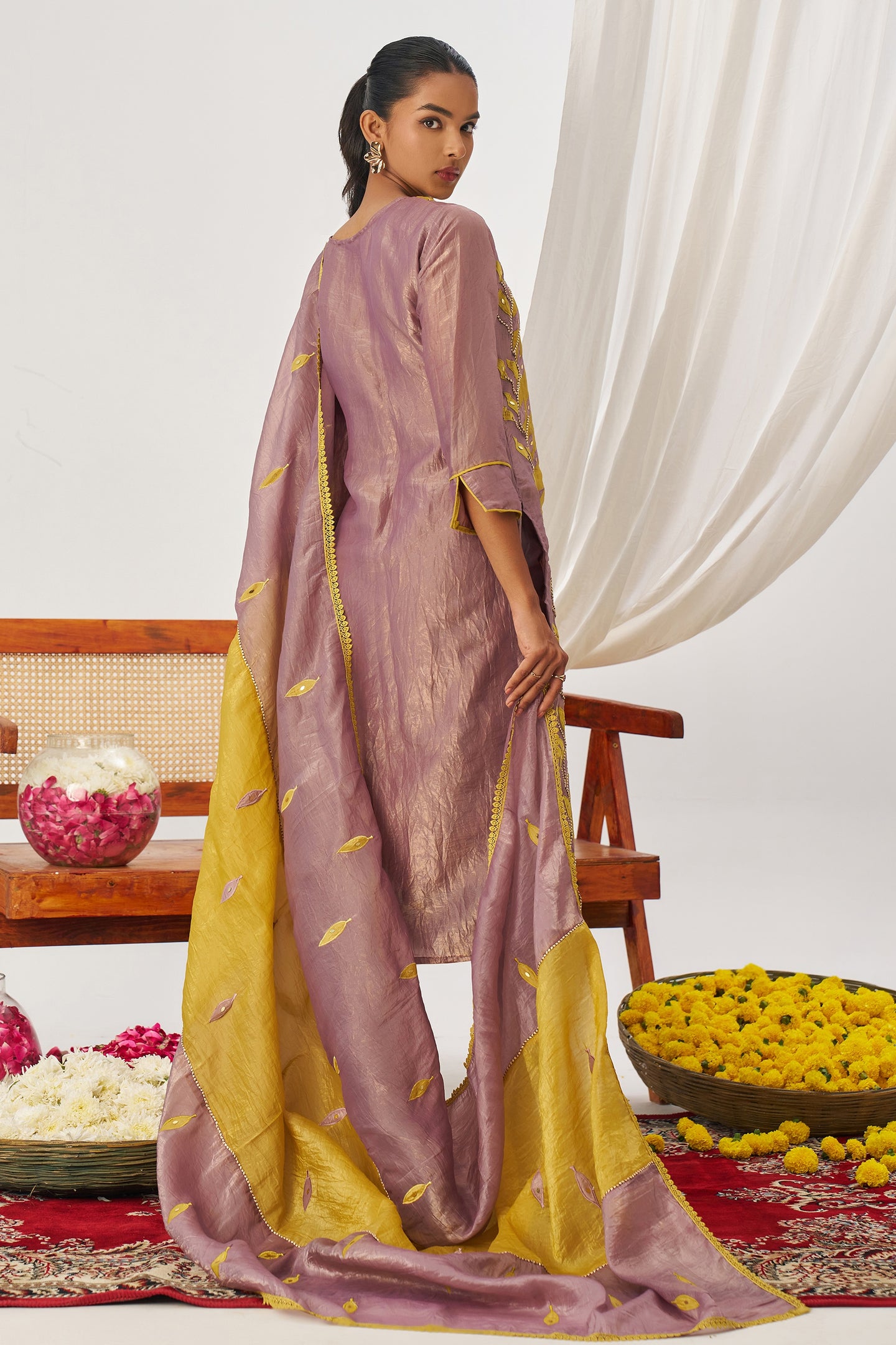 Multicolor Crush Silk Kameez With Pant For Indian & Pakistani Wedding Festival - Embroidery Work, Mirror Work