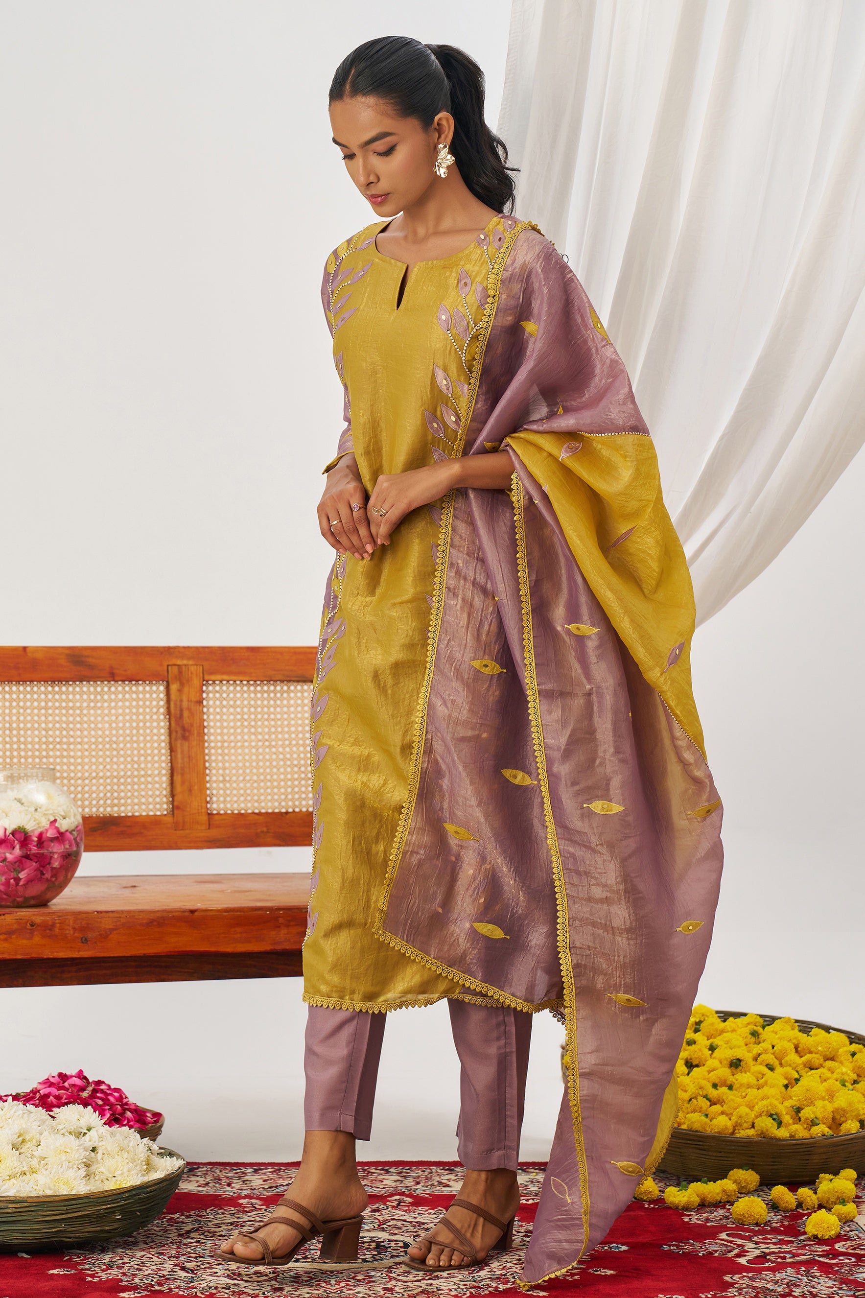 Multicolor Crush Silk Kameez With Pant For Indian & Pakistani Wedding Festival - Embroidery Work, Mirror Work