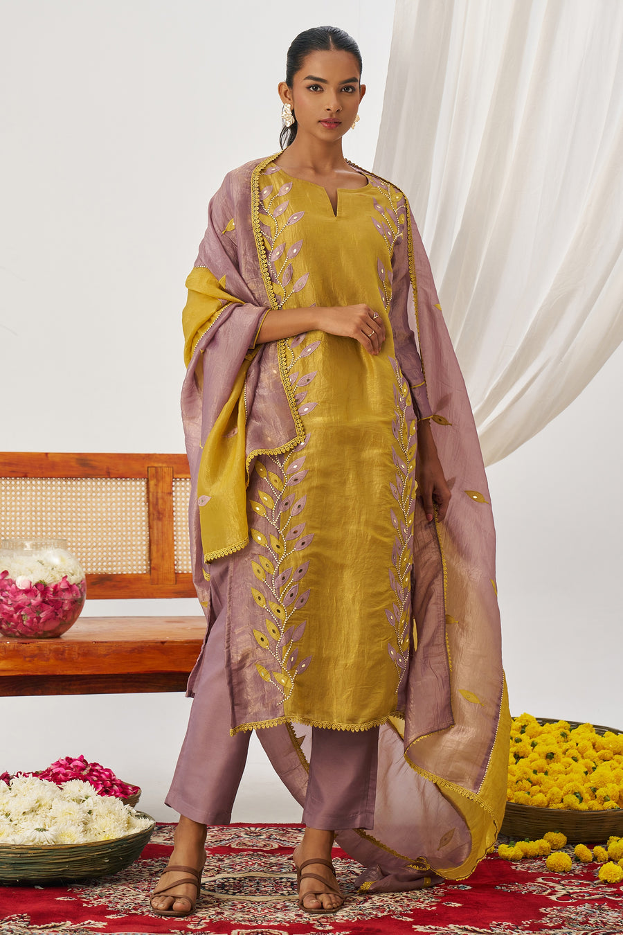 Multicolor Crush Silk Kameez With Pant For Indian & Pakistani Wedding Festival - Embroidery Work, Mirror Work